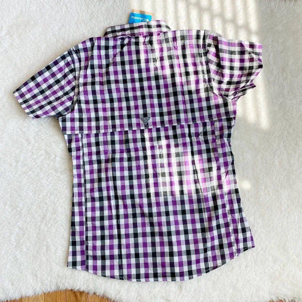 Columbia, Women's PFG Bonehead Short Sleeve Shirts, Purple Plaid, Size S / XL - Picture 5 of 12